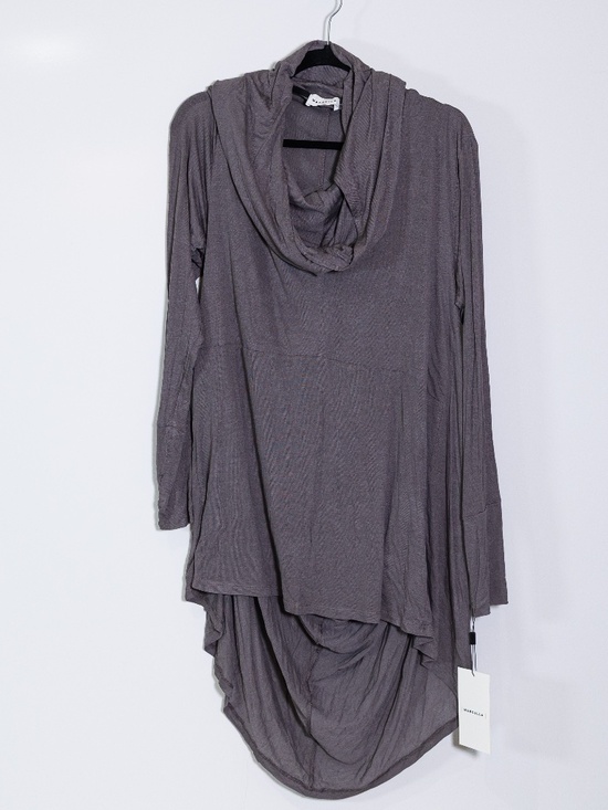 Marcella NYC Sweaters - NEW Marcello Oslo Sheer European Jersey Hooded Knit Tunic Sweater Anthracite L